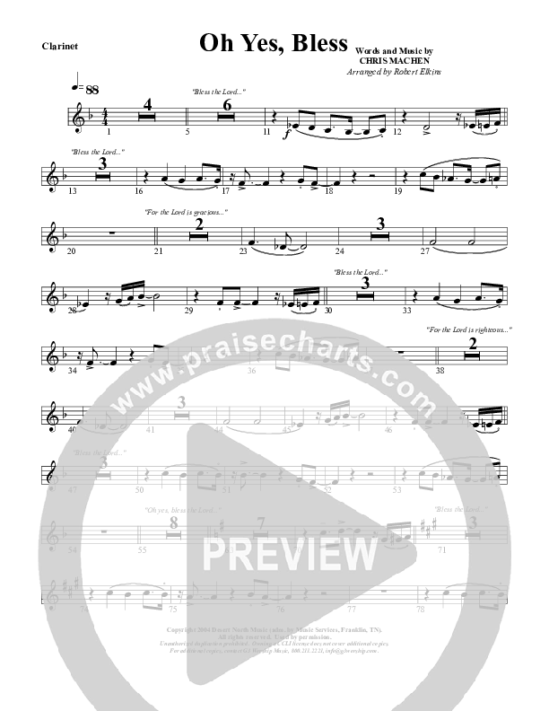 Oh Yes Bless Clarinet (G3 Worship)