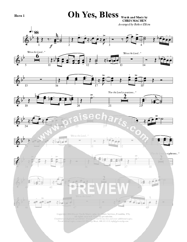 Oh Yes Bless French Horn 1 (G3 Worship)