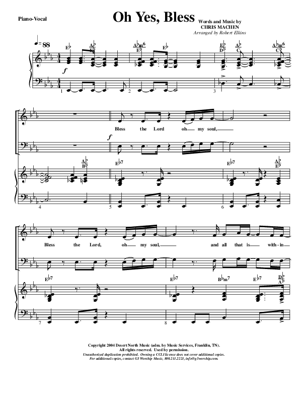 Oh Yes Bless Piano/Vocal (G3 Worship)