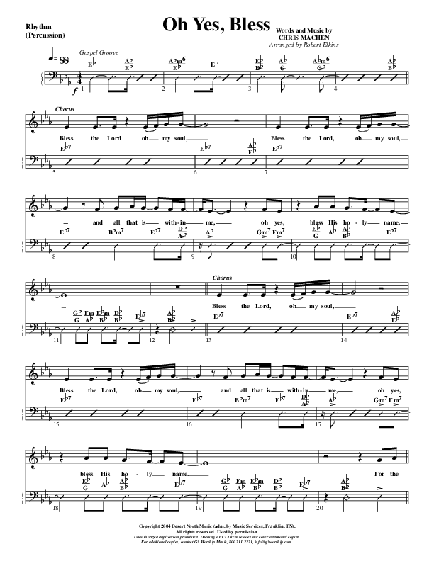 Oh Yes Bless Rhythm Chart (G3 Worship)
