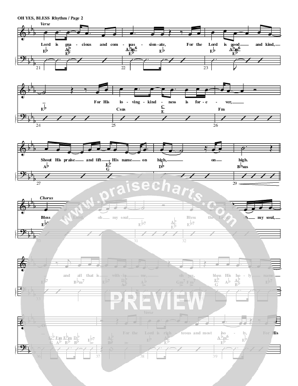 Oh Yes Bless Rhythm Chart (G3 Worship)