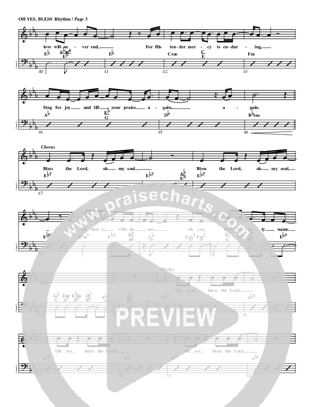 Oh Yes Bless Rhythm Chart (G3 Worship)
