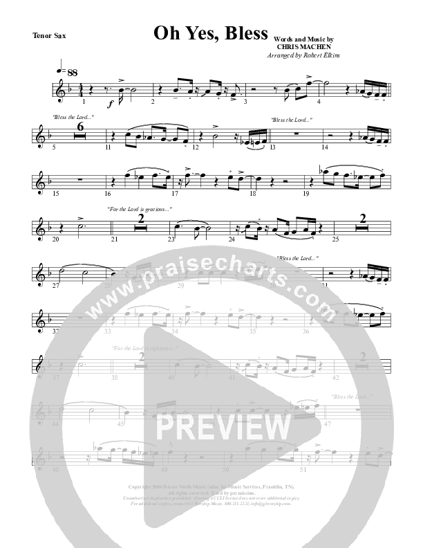 Oh Yes Bless Tenor Sax 2 (G3 Worship)
