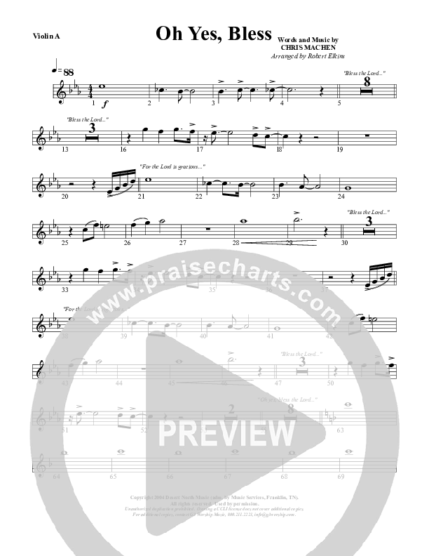 Oh Yes Bless Violin 1 (G3 Worship)