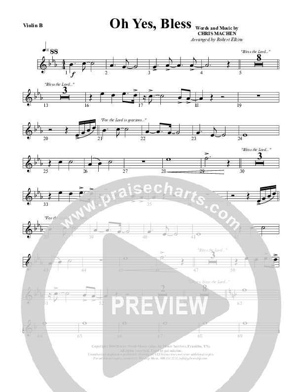 Oh Yes Bless Violin 2 (G3 Worship)