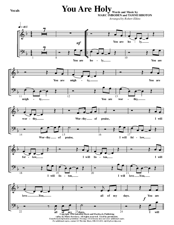 You Are Holy (Prince of Peace) Choir Sheet (G3 Worship)