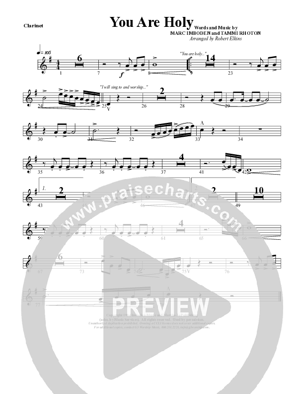 You Are Holy (Prince of Peace) Clarinet (G3 Worship)