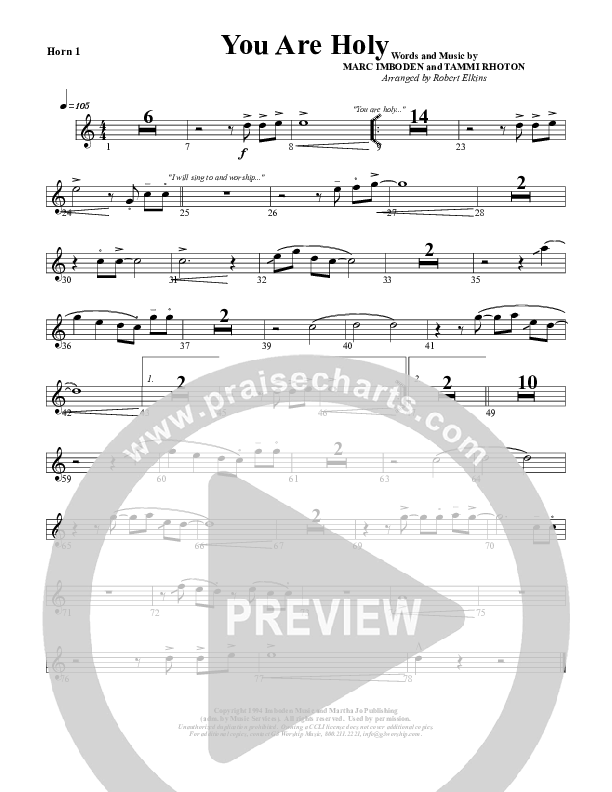 You Are Holy (Prince of Peace) French Horn 1 (G3 Worship)