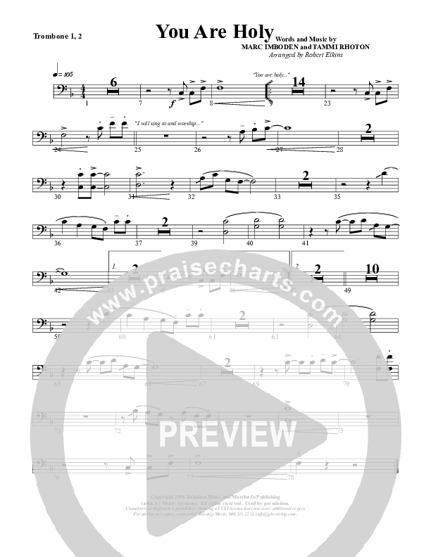 You Are Holy (Prince of Peace) Trombone 1/2 (G3 Worship)