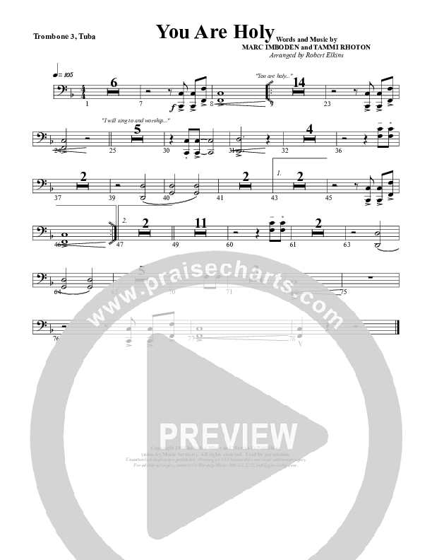 You Are Holy (Prince of Peace) Trombone 3/Tuba (G3 Worship)