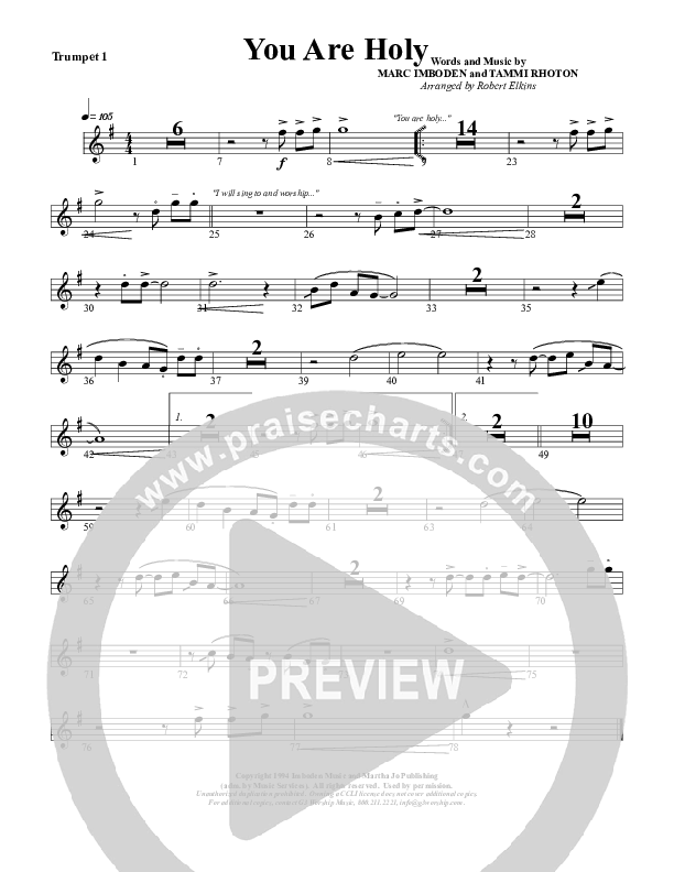 You Are Holy (Prince of Peace) Trumpet 1 (G3 Worship)