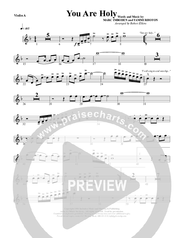 You Are Holy (Prince of Peace) Violin 1 (G3 Worship)