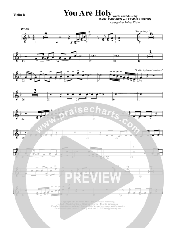 You Are Holy (Prince of Peace) Violin 2 (G3 Worship)