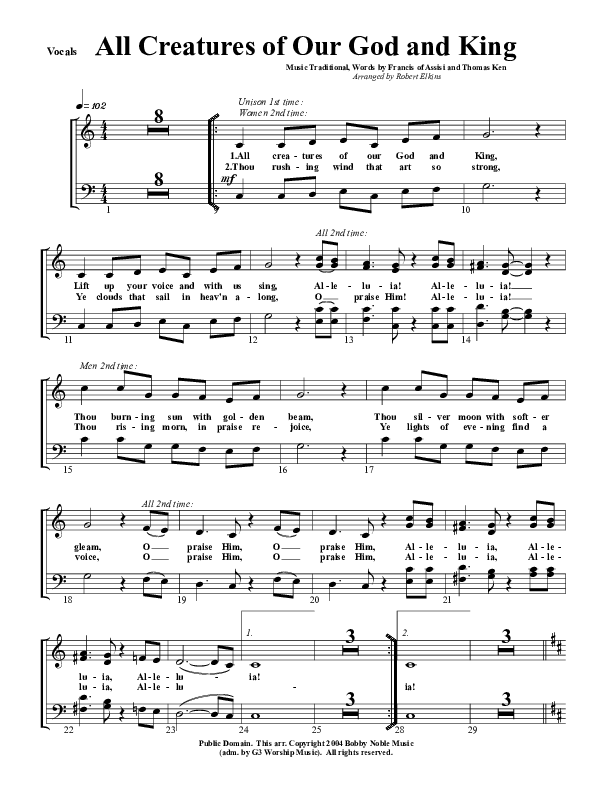 All Creatures Of Our God and King Choir Sheet (G3 Worship)