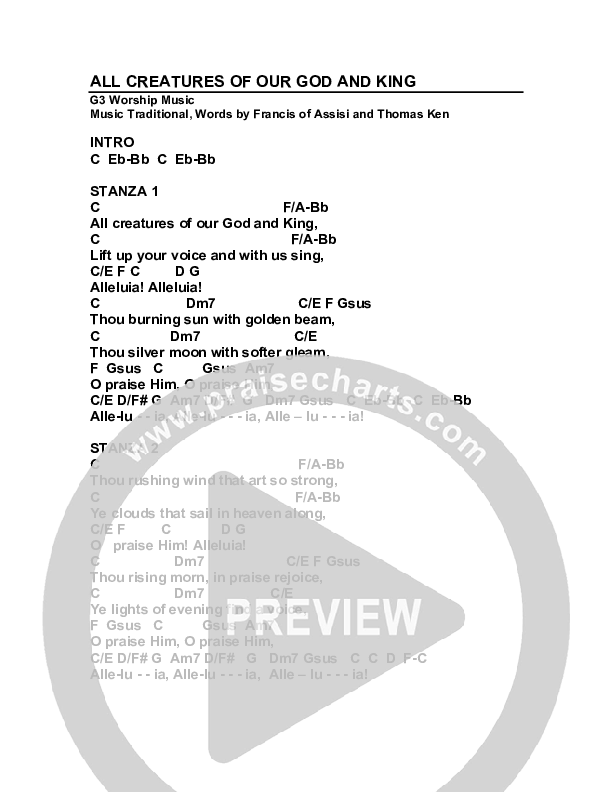 All Creatures Of Our God and King Chords & Lyrics (G3 Worship)