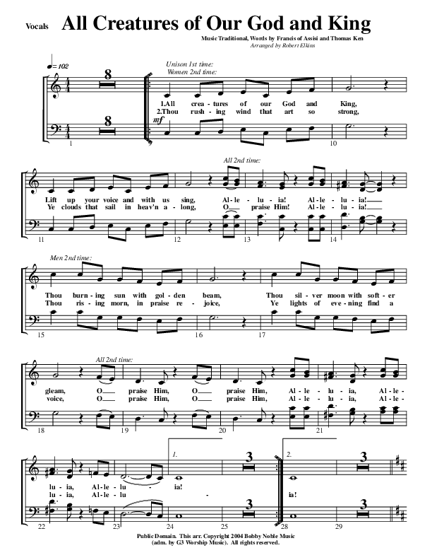 All Creatures Of Our God and King Lead Sheet (G3 Worship)