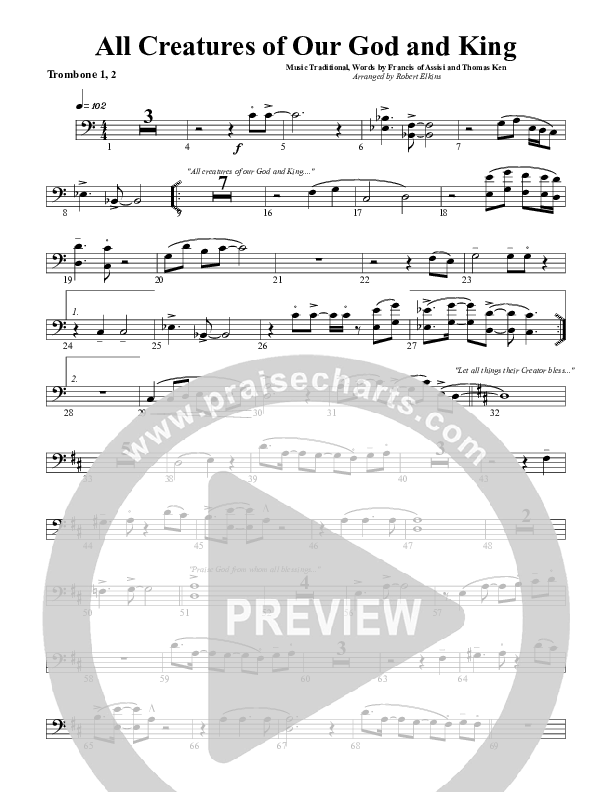 All Creatures Of Our God and King Trombone 1/2 (G3 Worship)
