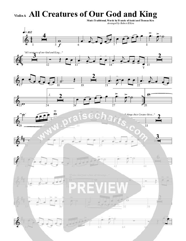 All Creatures Of Our God and King Violin 1 (G3 Worship)