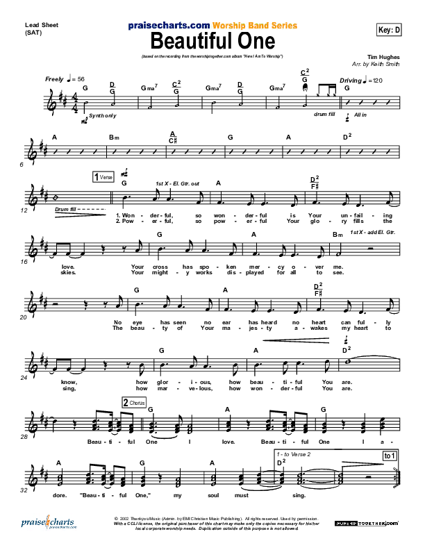 Beautiful One Lead Sheet (Tim Hughes)