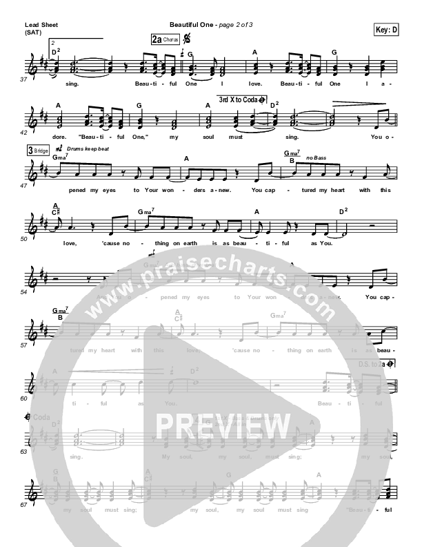 Beautiful One Lead Sheet (Tim Hughes)