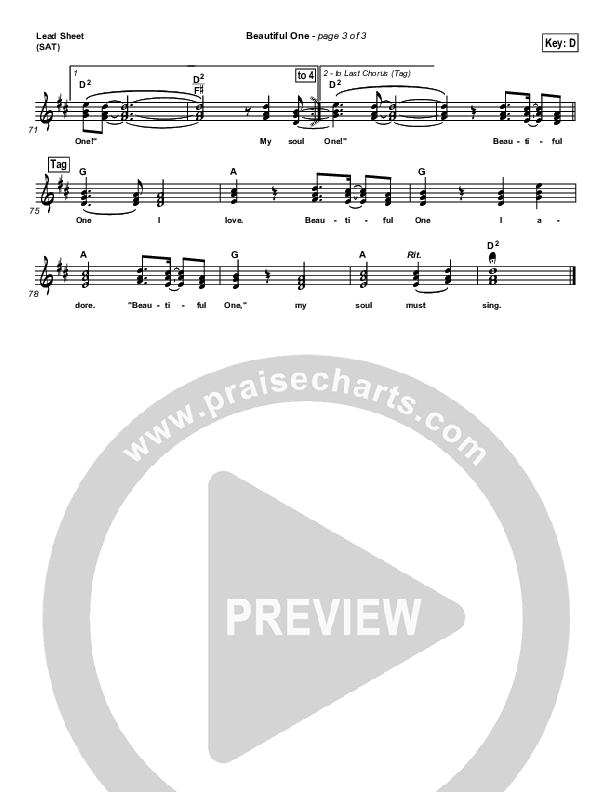 Beautiful One Lead Sheet (Tim Hughes)