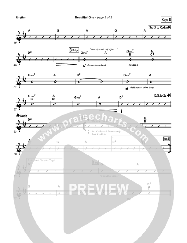 Beautiful One Rhythm Chart (Tim Hughes)