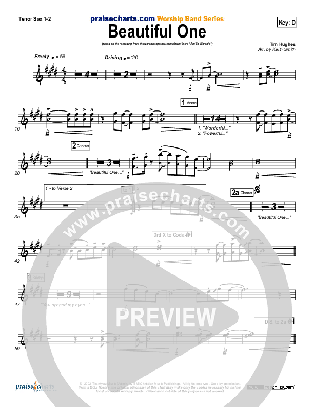 Beautiful One Tenor Sax 1/2 (Tim Hughes)