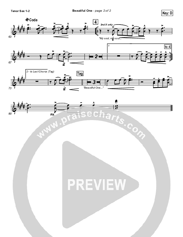 Beautiful One Tenor Sax 1/2 (Tim Hughes)