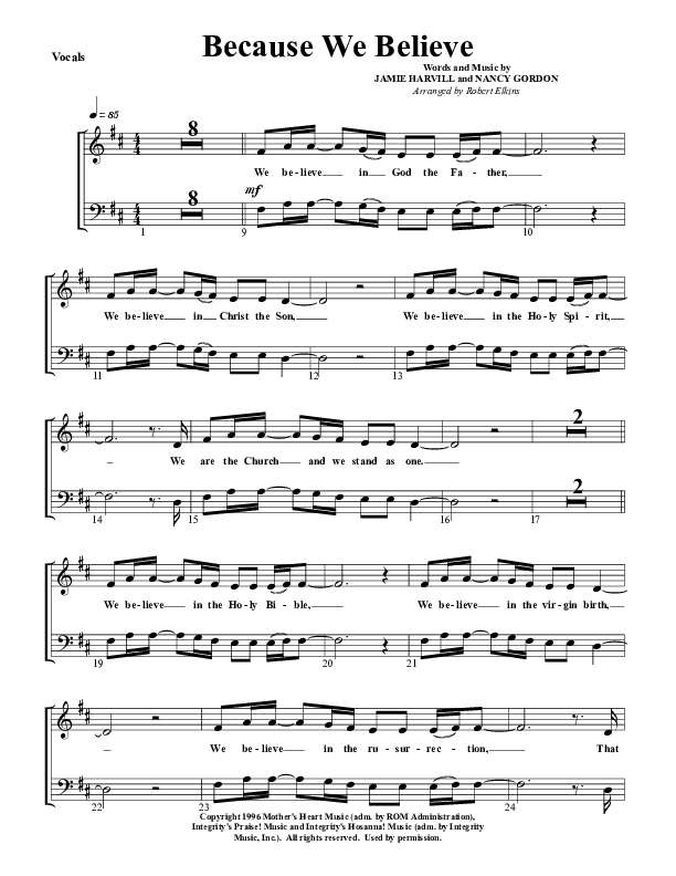 Because We Believe Choir Sheet (G3 Worship)