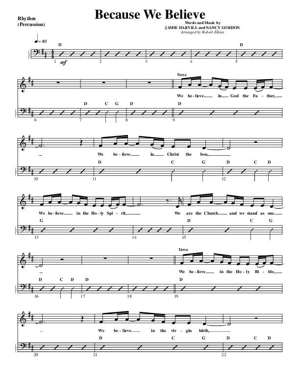 Because We Believe Rhythm Chart (G3 Worship)