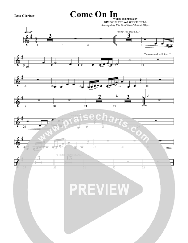 Come On In Bass Clarinet (G3 Worship)