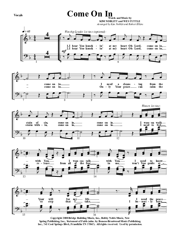 Come On In Choir Sheet (G3 Worship)