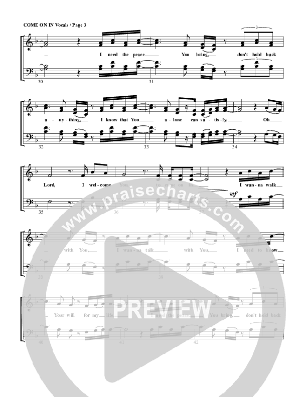 Come On In Choir Sheet (G3 Worship)