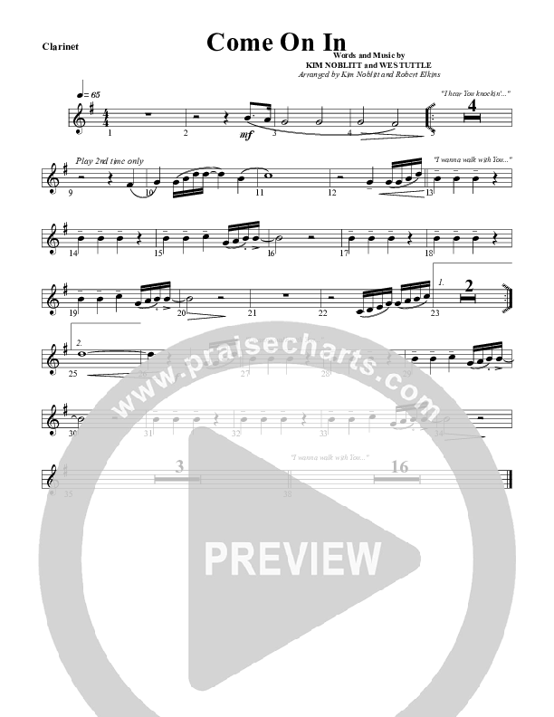 Come On In Clarinet (G3 Worship)