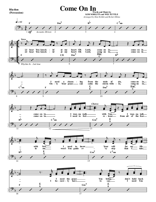 Come On In Rhythm Chart (G3 Worship)