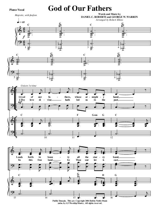 God Of Our Fathers Piano/Vocal (G3 Worship)