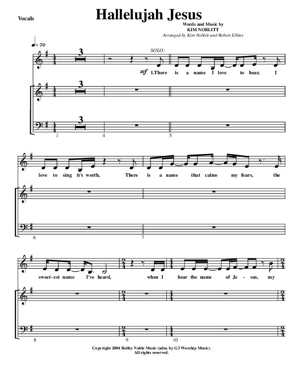 Hallelujah Jesus Choir Sheet (G3 Worship)