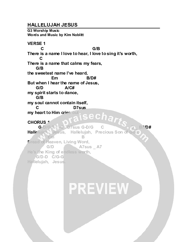 Hallelujah Jesus Chords & Lyrics (G3 Worship)