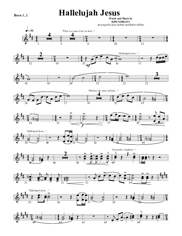 Hallelujah Jesus French Horn 1/2 (G3 Worship)