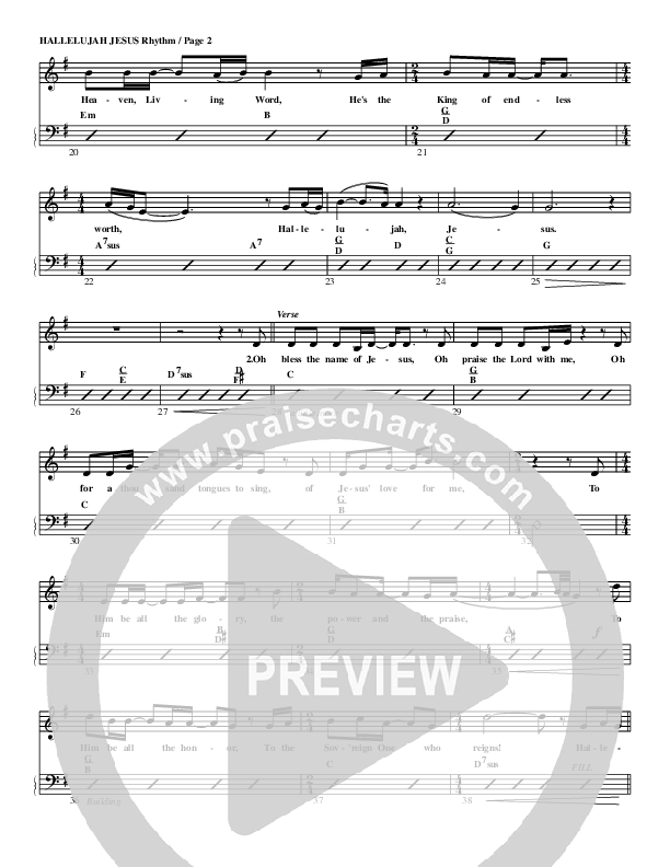 Hallelujah Jesus Rhythm Chart (G3 Worship)