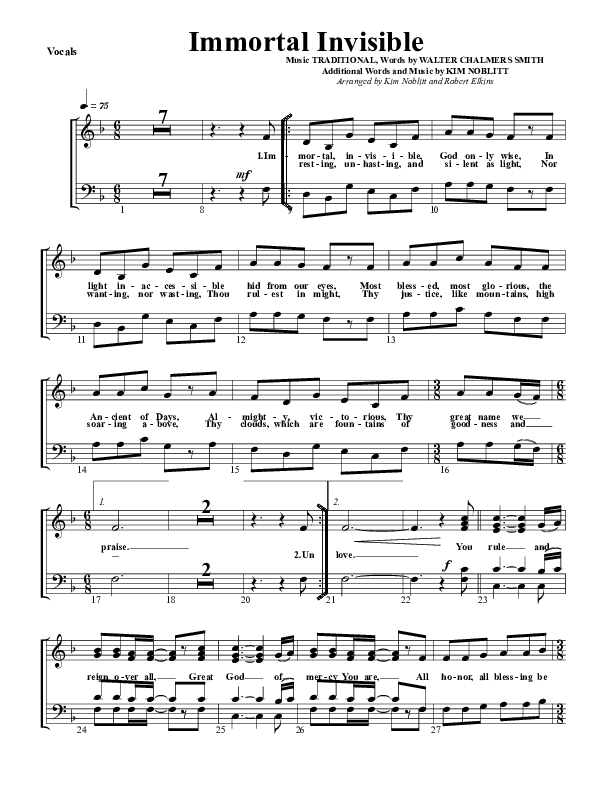 Immortal Invisible Choir Sheet (G3 Worship)