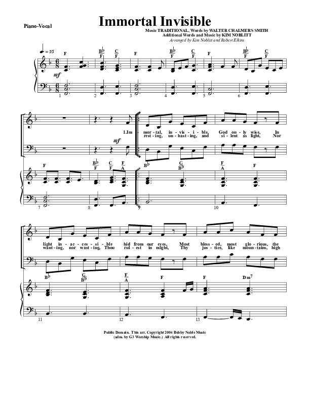 Immortal Invisible Piano/Vocal & Lead (G3 Worship)