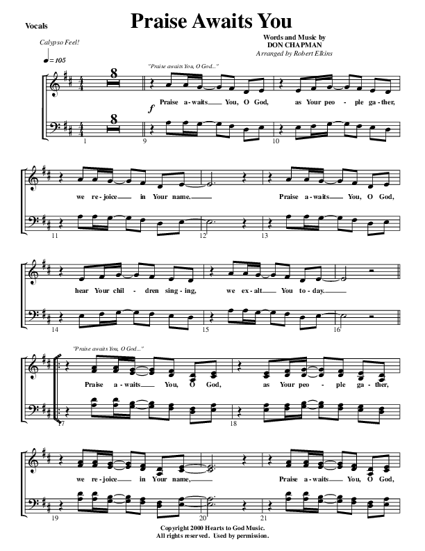 Praise Awaits You Choir Sheet (G3 Worship)