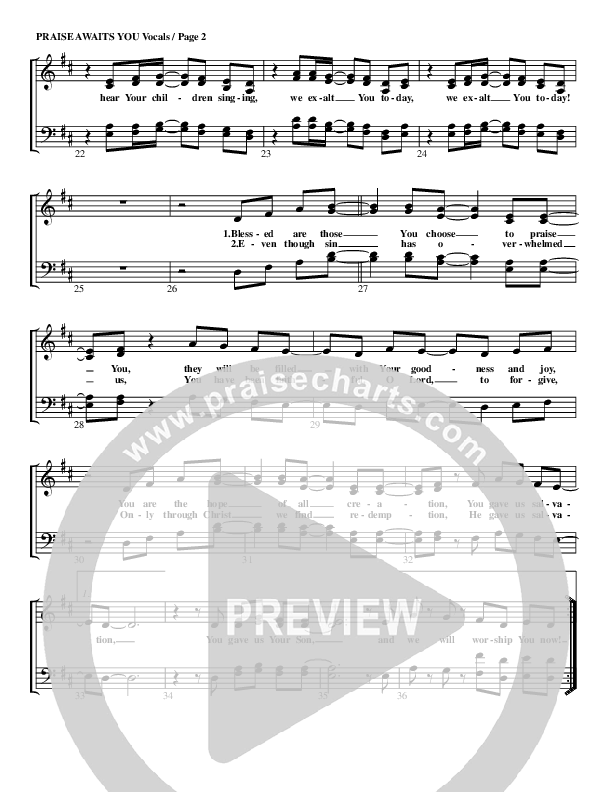 Praise Awaits You Choir Sheet (G3 Worship)