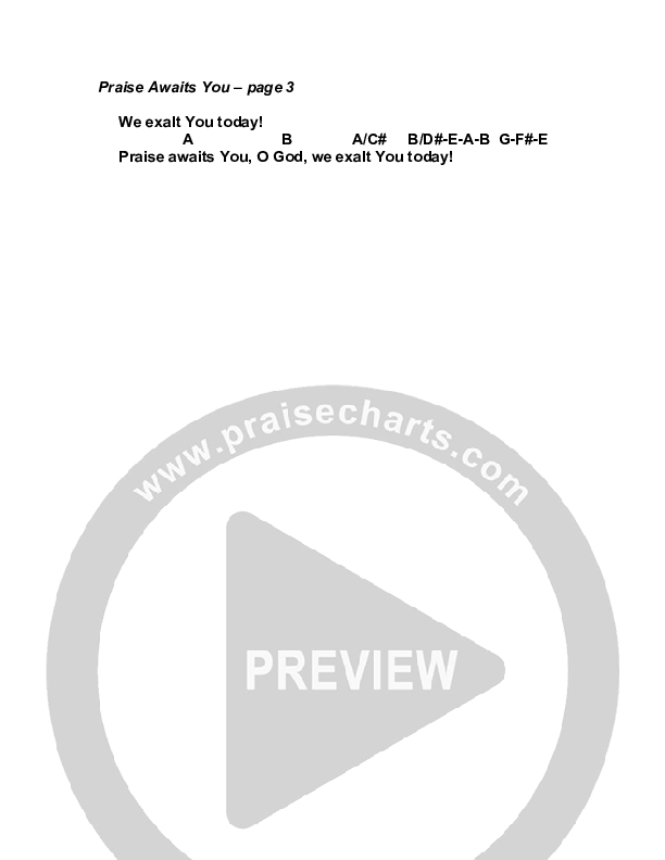 Praise Awaits You Chord Chart (G3 Worship)