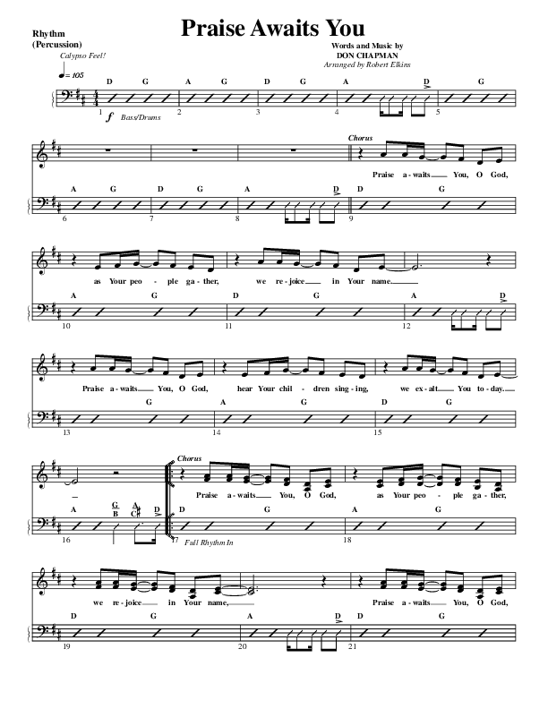 Praise Awaits You Rhythm Chart (G3 Worship)