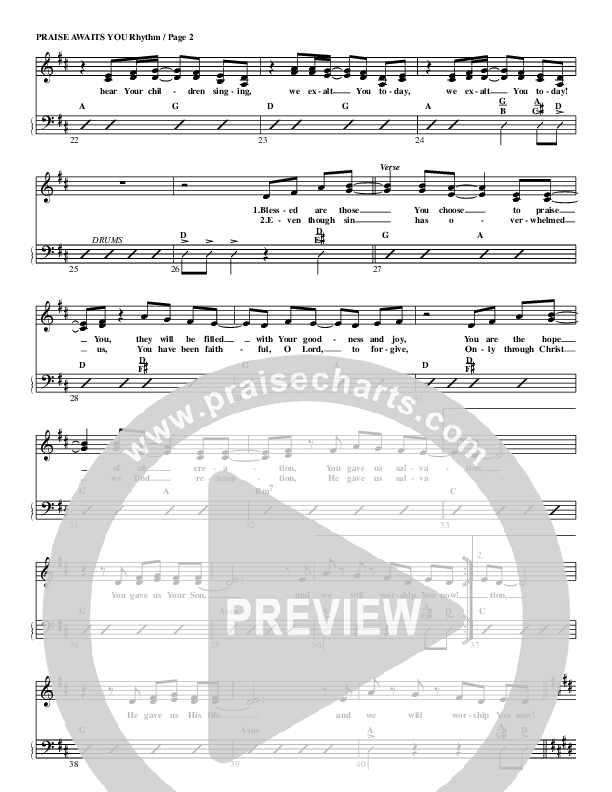 Praise Awaits You Rhythm Chart (G3 Worship)
