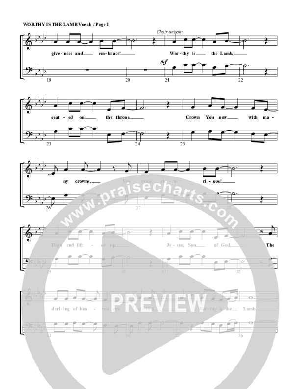 Worthy Is The Lamb Choir Sheet (G3 Worship)