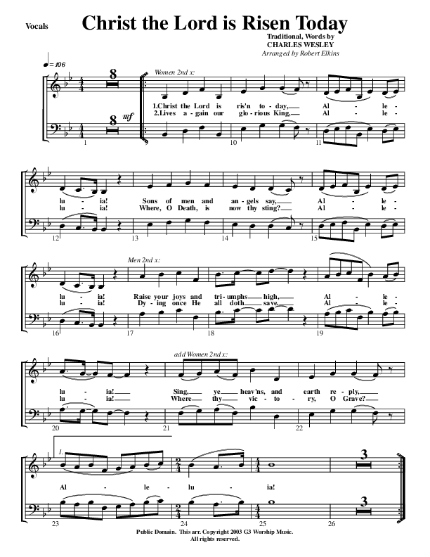 Christ The Lord Is Risen Today Choir Sheet (G3 Worship)