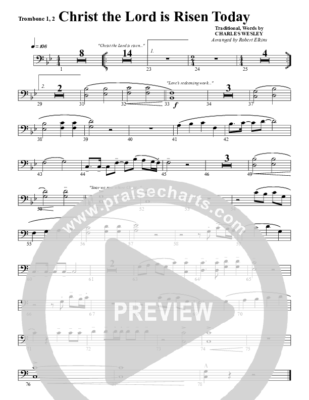 Christ The Lord Is Risen Today Trombone 1/2 (G3 Worship)